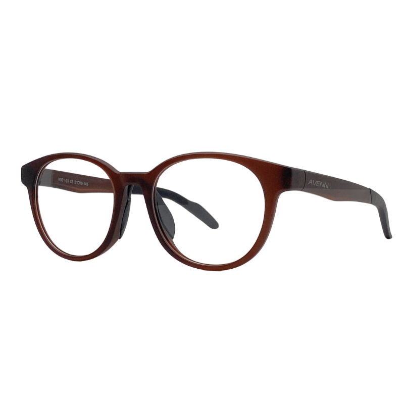 AVENN OCULO sophisticated eyewear clean lines angled view in choc frost